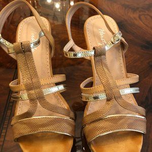 Tan and Gold Cork Wedge
